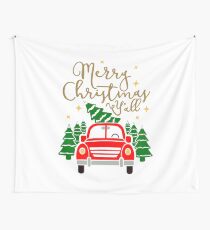 Vintage Red Truck with Christmas Trees & Merry Christmas Y'all Wall Tapestry