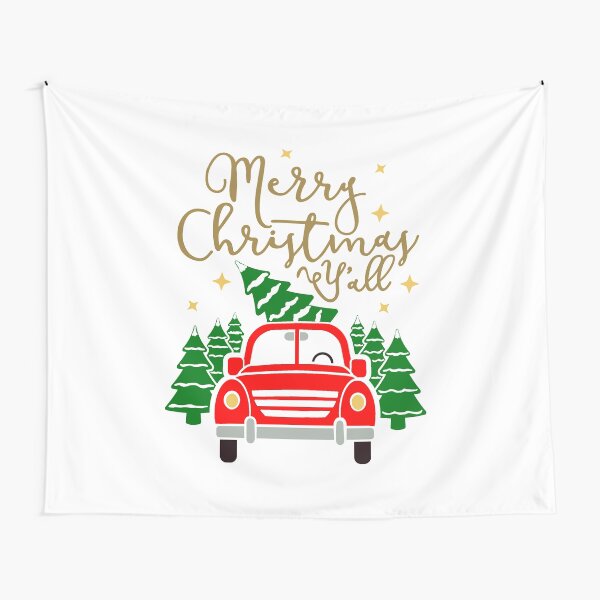 Item preview, Vintage Red Truck with Christmas Trees & Merry Christmas Y'all designed and sold by CobwebsClothing.