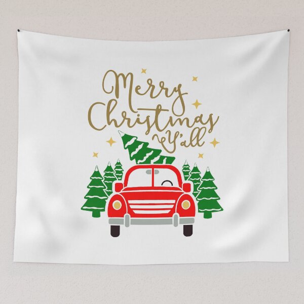 Artikelvorschau, Vintager roter LKW mit Weihnachtsbäumen u. Frohen Weihnachten Sie entworfen und verkauft von CobwebsClothing.