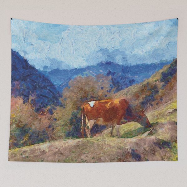 Item preview, Brown bull grazing on the hill designed and sold by Ghazal-art.