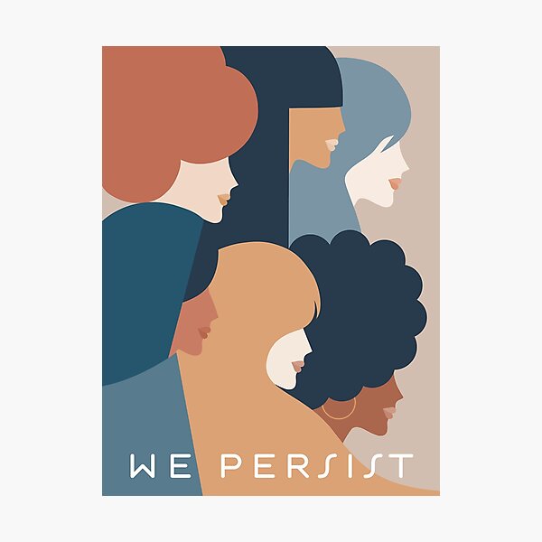 Item preview, Mid Century Modern Girl power graphic portrait with 'we persist' designed and sold by Dominiquevari.