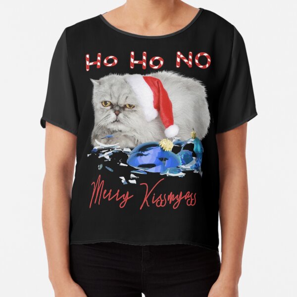 Funny Christmas Cat Merry Kissmyass Chiffon Top