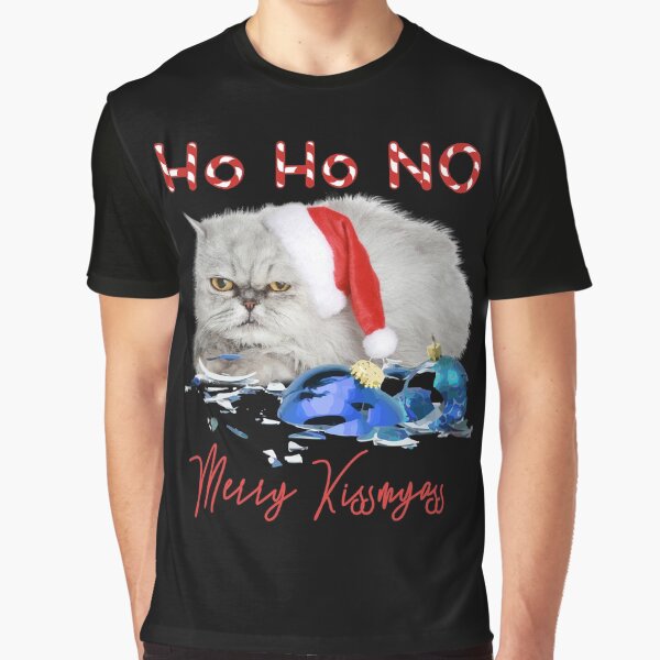 Funny Christmas Cat Merry Kissmyass Graphic T-Shirt