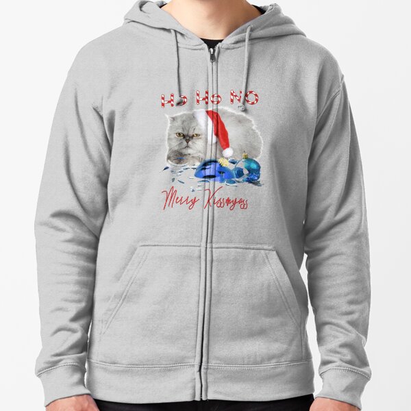 Funny Christmas Cat Merry Kissmyass Zipped Hoodie
