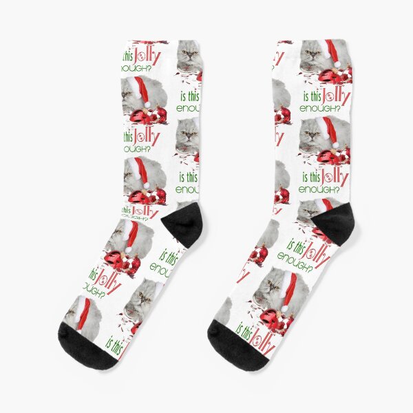 Funny Christmas Cat Jolly Enough Socks