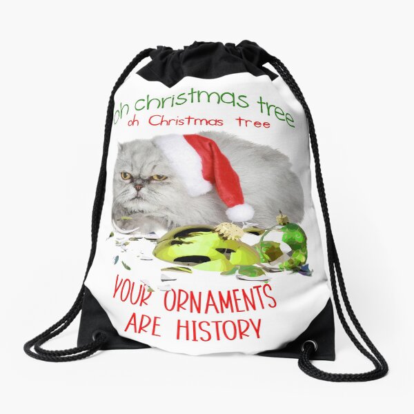 Funny Christmas Cat Oh Christmas Tree Drawstring Bag