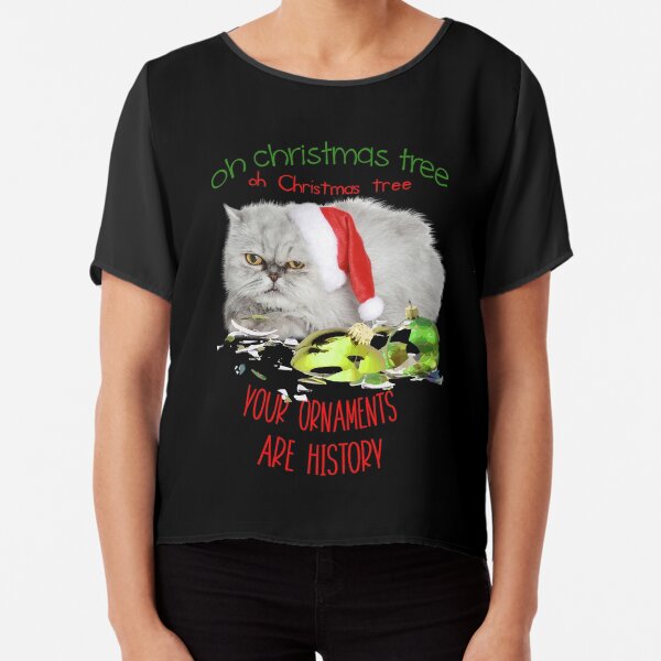 Funny Christmas Cat Oh Christmas Tree Chiffon Top