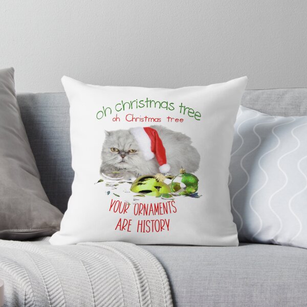 Funny Christmas Cat Oh Christmas Tree Throw Pillow