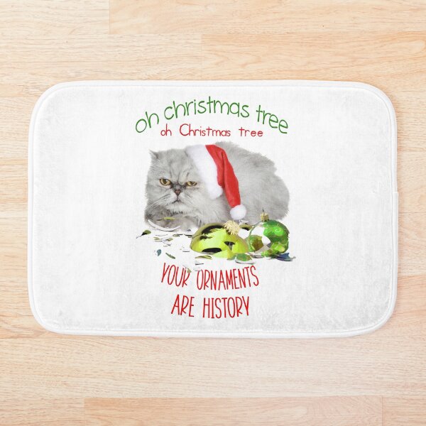 Funny Christmas Cat Oh Christmas Tree Bath Mat