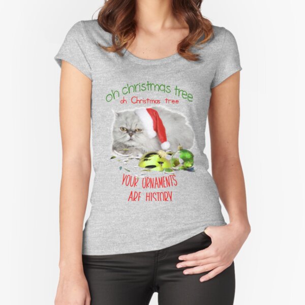 Funny Christmas Cat Oh Christmas Tree Fitted Scoop T-Shirt