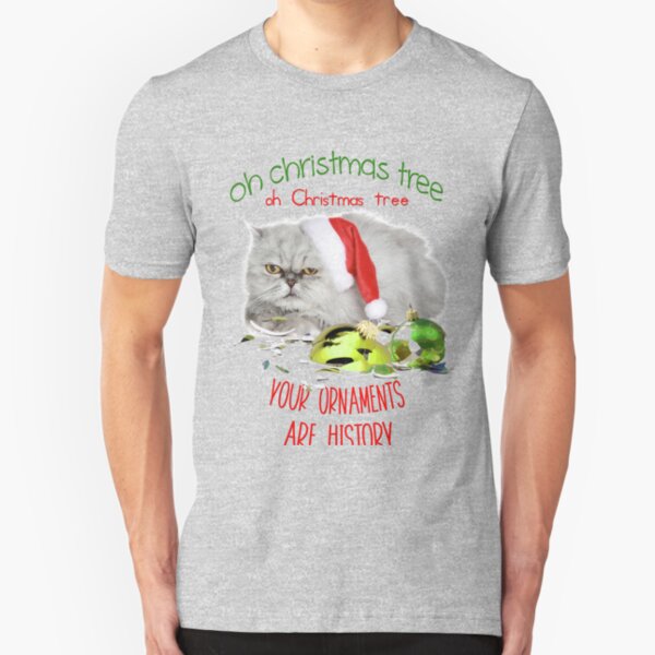 Funny Christmas Cat Oh Christmas Tree Slim Fit T-Shirt