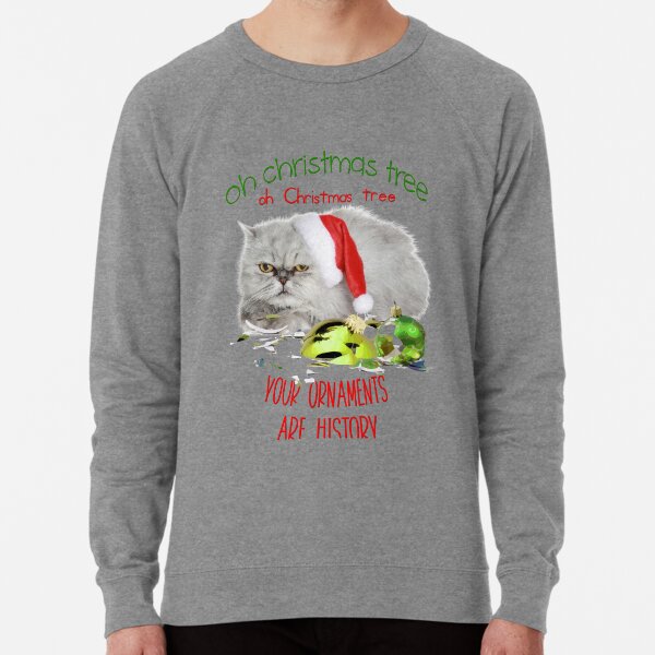 Funny Christmas Cat Oh Christmas Tree Lightweight Sweatshirt