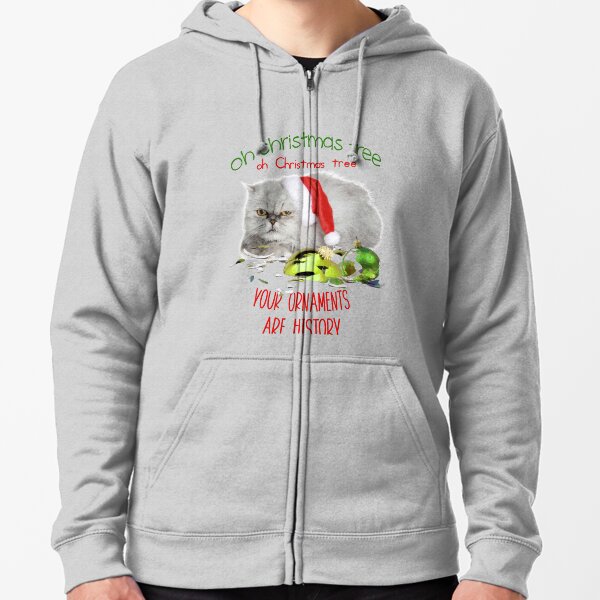 Funny Christmas Cat Oh Christmas Tree Zipped Hoodie