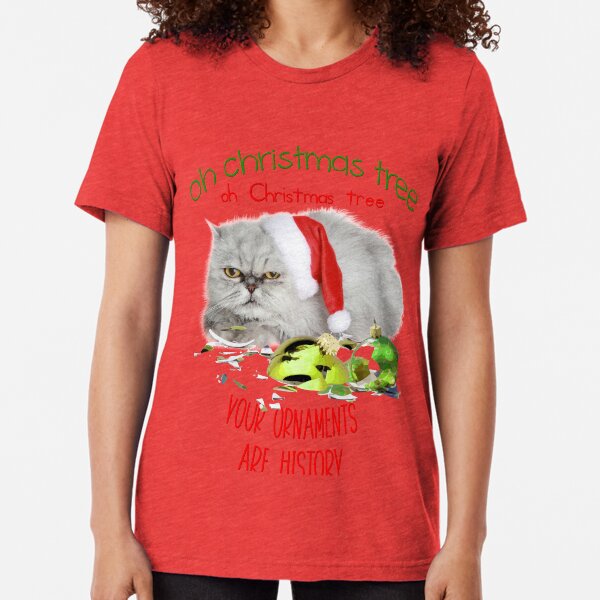 Funny Christmas Cat Oh Christmas Tree Tri-blend T-Shirt