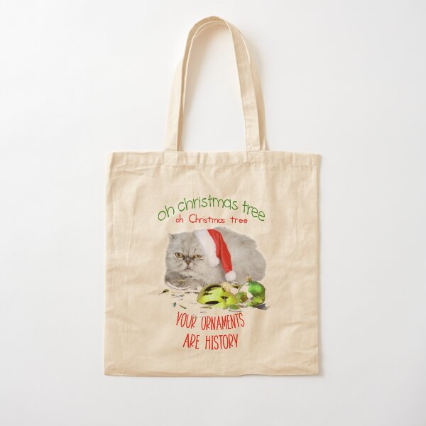 Funny Christmas Cat Oh Christmas Tree Cotton Tote Bag