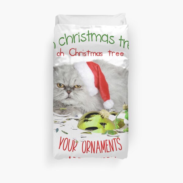 Funny Christmas Cat Oh Christmas Tree Duvet Cover