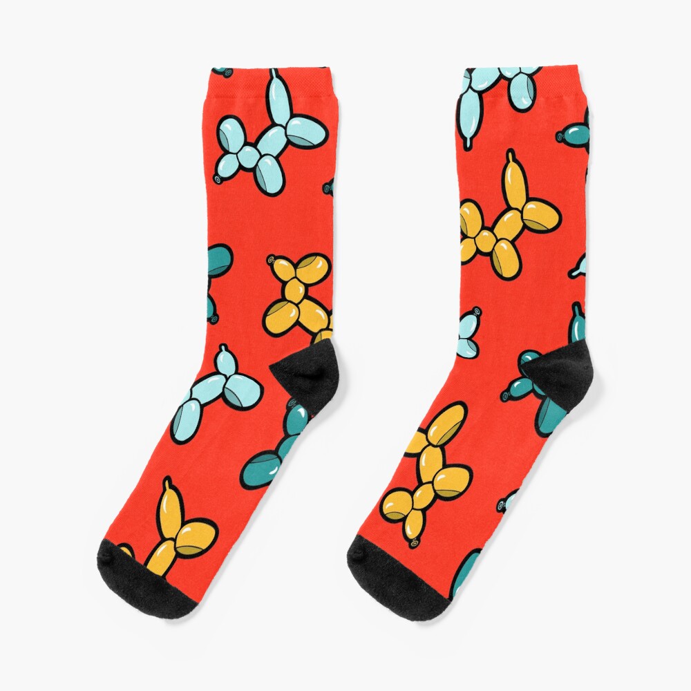 Balloon Animal Dogs Pattern in Red Socks