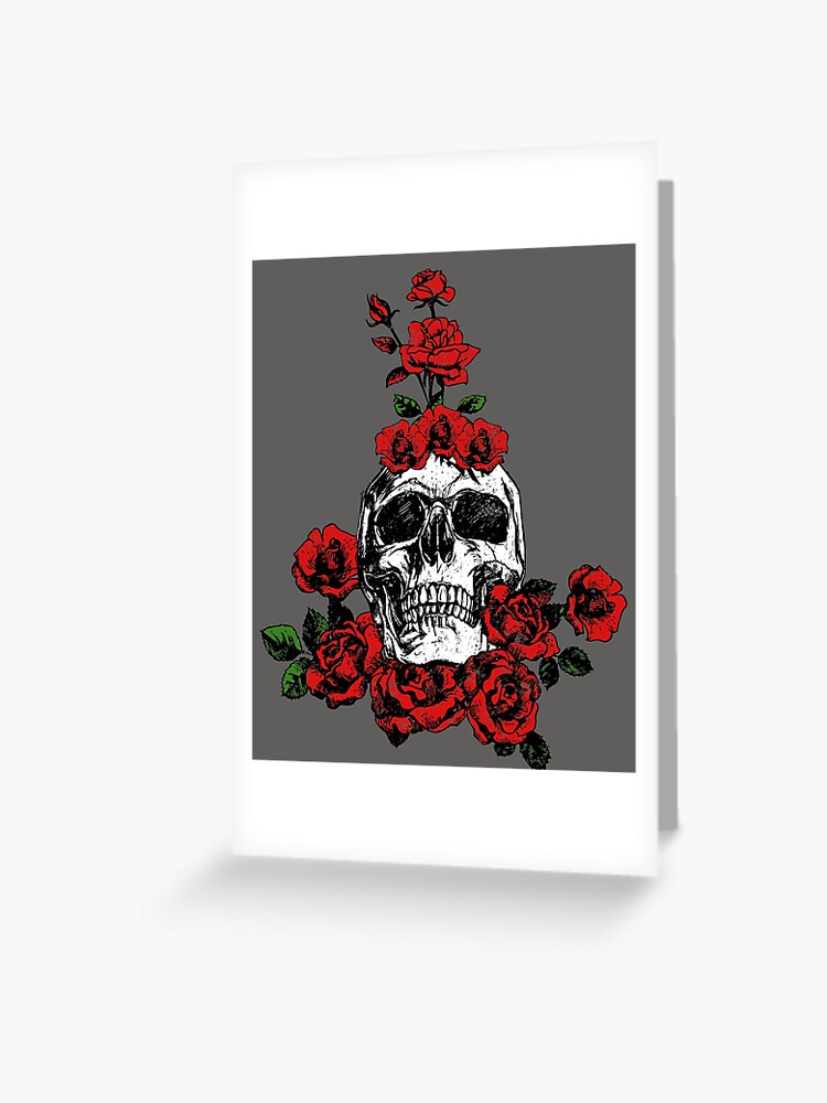 Grußkarte mit Totenkopf Rosen Pflanze Liebe von tarek25