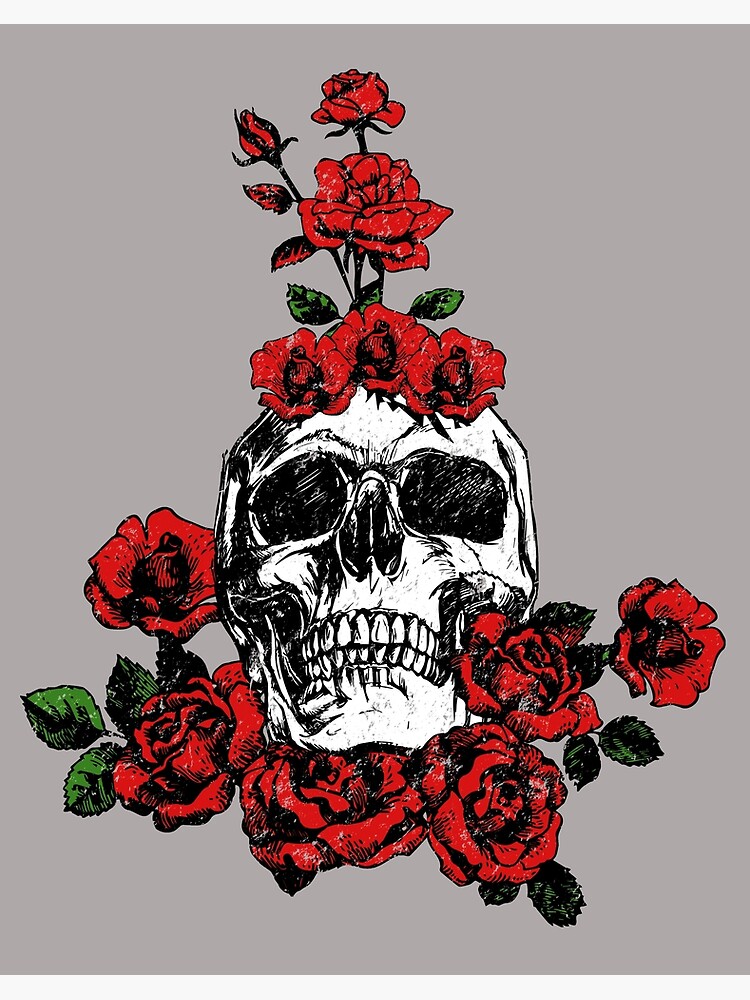 Galeriedruck mit Totenkopf Rosen Pflanze Liebe von tarek25