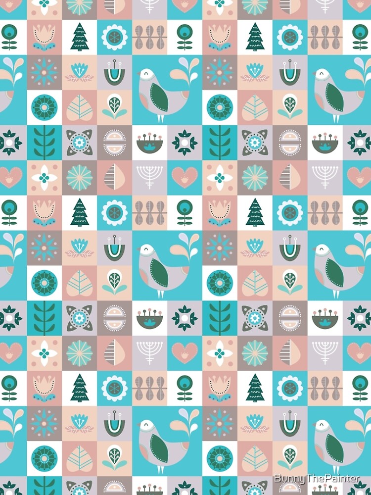 Scandinavian Soft Muted Midcentury Modern Birds And Flowers by BunnyThePainter