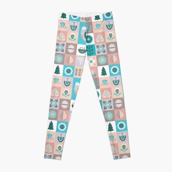 Scandinavian Soft Muted Midcentury Modern Birds And Flowers Leggings
