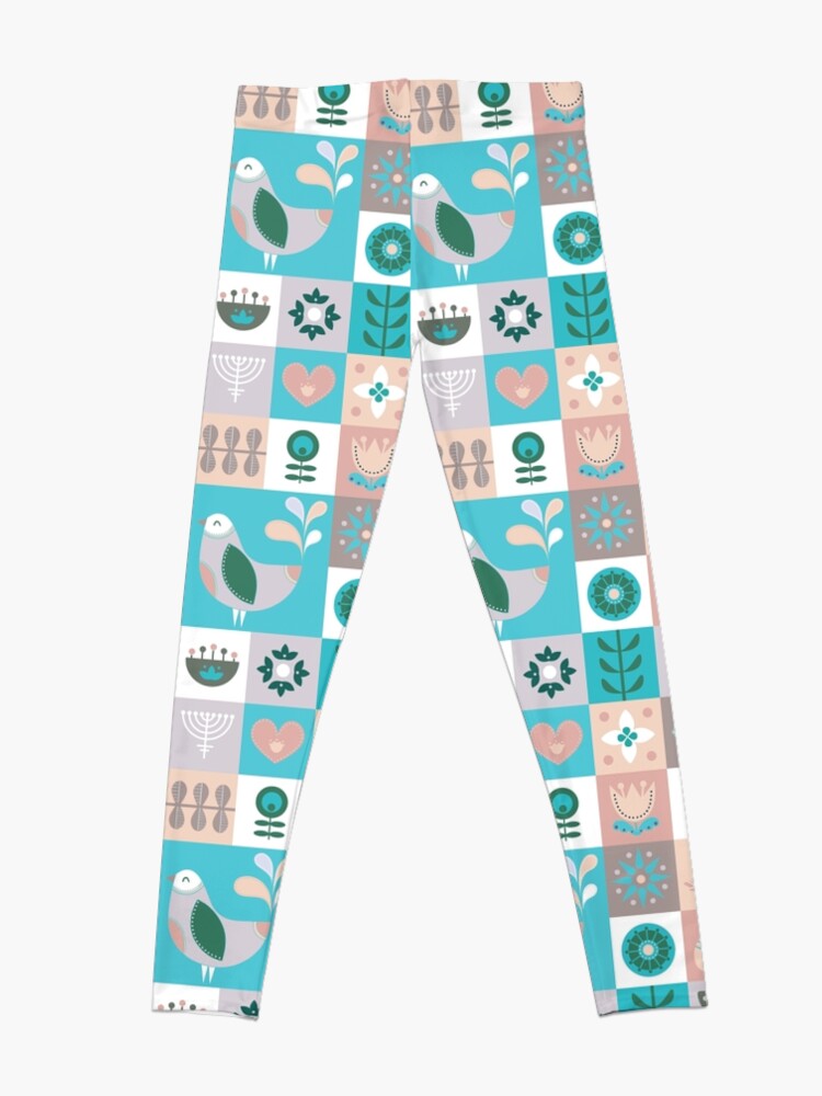 Alternate view of Scandinavian Soft Muted Midcentury Modern Birds And Flowers Leggings