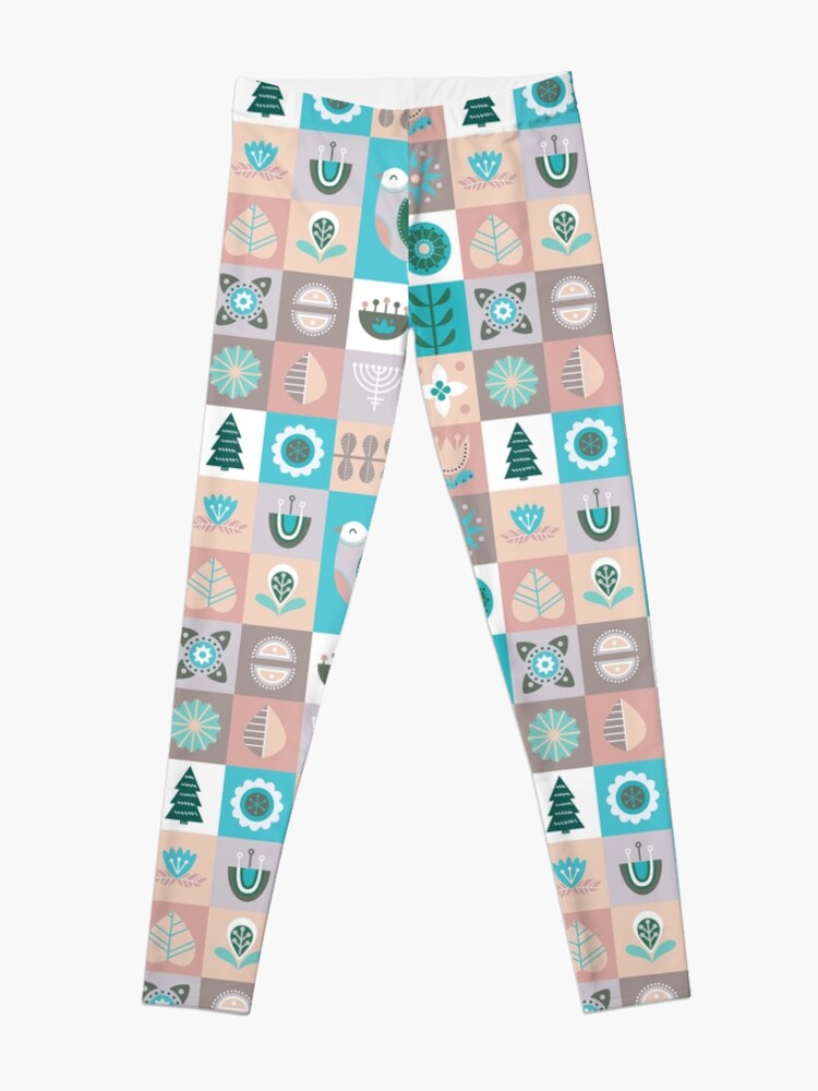 Alternate view of Scandinavian Soft Muted Midcentury Modern Birds And Flowers Leggings