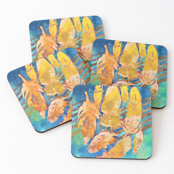 Item preview, Boho Feathers Art Print | Fall Home Decor Watercolor in Gold Blue Teal designed and sold by AndreaHelmArt.