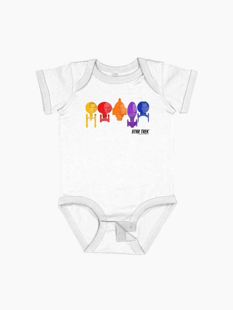 Thumbnail 1 of 2, Baby One-Piece, Star Trek Rainbow Ship Captain Fill designed and sold by FifthSun.