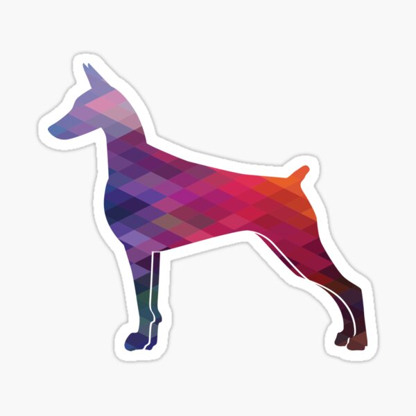 Doberman Pinscher Dog Breed Silhouette Geometric Pattern in Purple Sticker