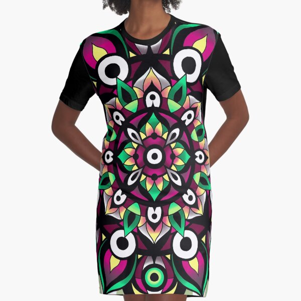 Crimson Jade Mandala Graphic T-Shirt Dress