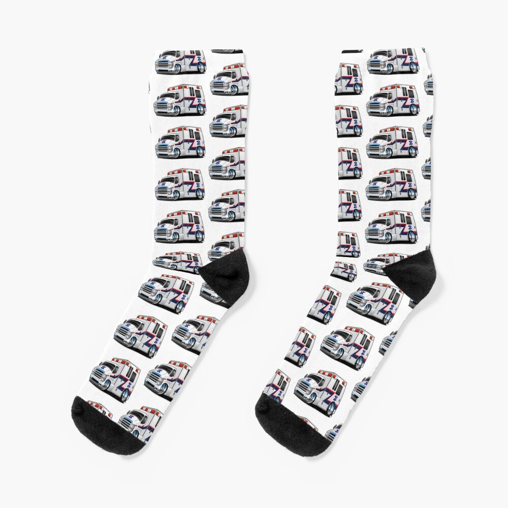 Paramedic EMT Ambulance Rescue Truck Cartoon Socks