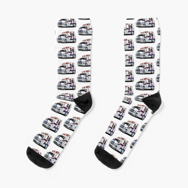 Paramedic EMT Ambulance Rescue Truck Cartoon Socks