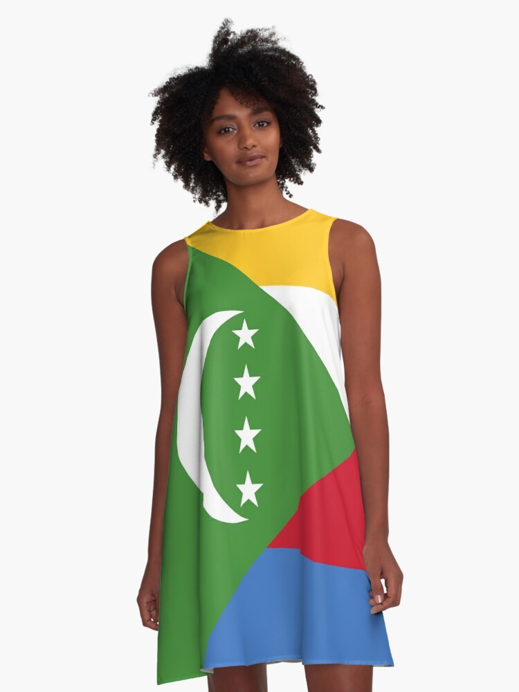 Robe trapèze avec l'œuvre « Drapeau Comores » de l'artiste