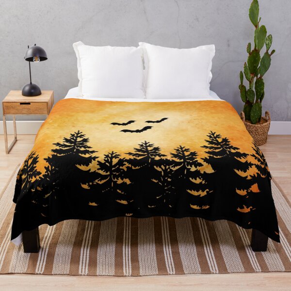 Item preview, Watercolour Fiery Sunset Sky Halloween Bats Forest Silhouette designed and sold by MysticMagpie.