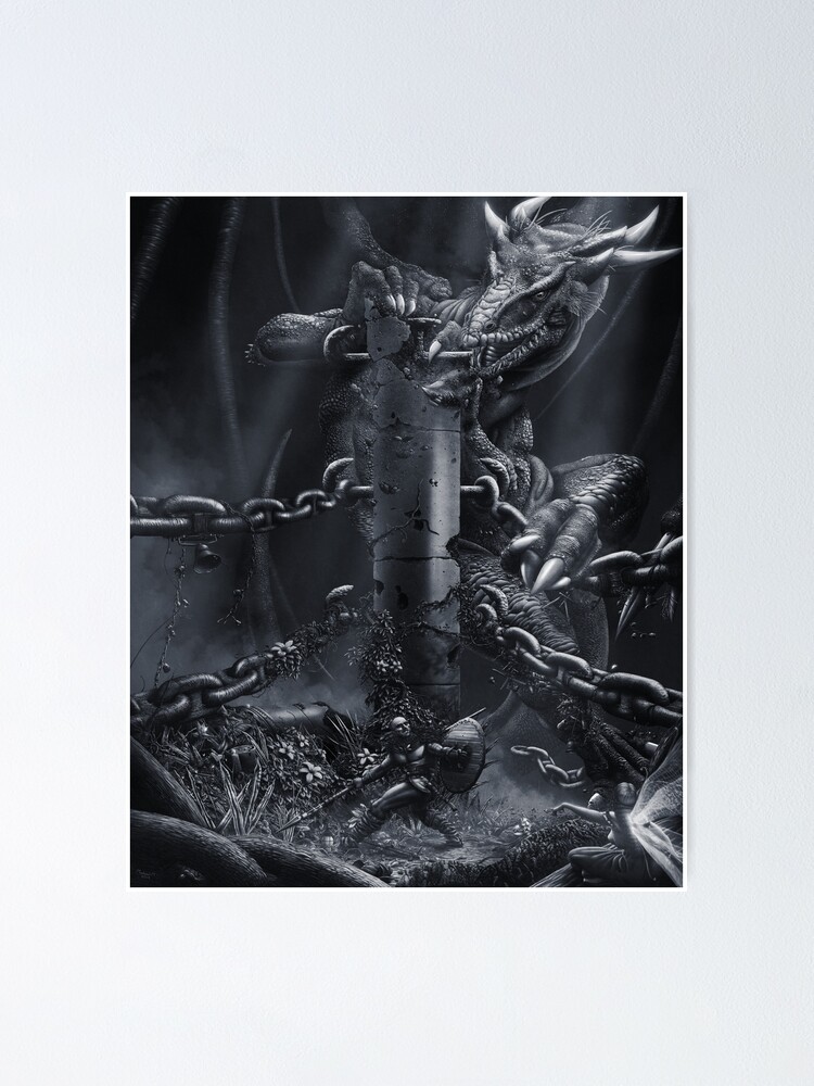 Alternate view of A Dragon, a Man and some Fairies (Fantasy Art) Poster