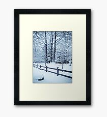 blue fence and trees Framed Print