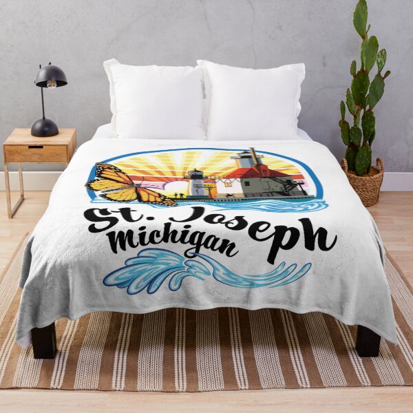 Item preview, St. Joseph Michigan USA Lighthouses on North Pier and Monarch Butterfly designed and sold by SunNoonPark.