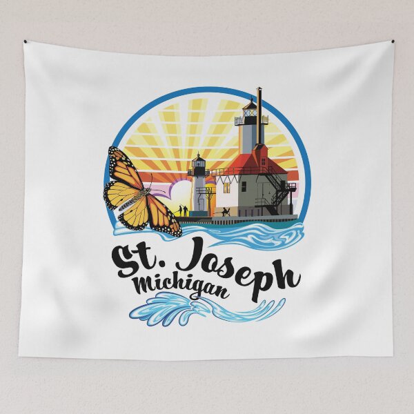 Item preview, St. Joseph Michigan USA Lighthouses on North Pier and Monarch Butterfly designed and sold by SunNoonPark.