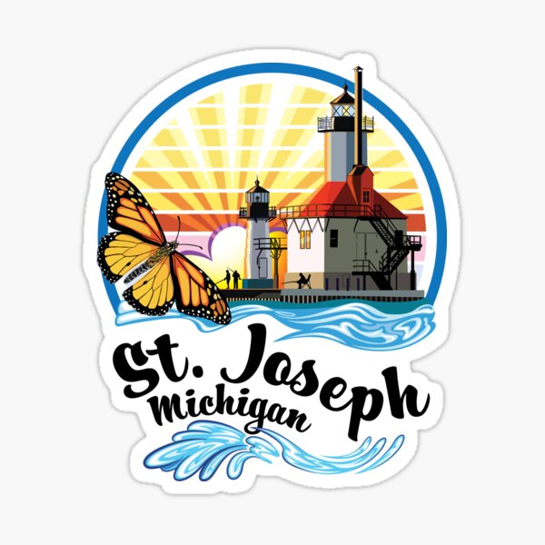 Aperçu de l'œuvre Phares de St. Joseph Michigan USA sur la jetée nord et papillon monarque créée et vendue par SunNoonPark.