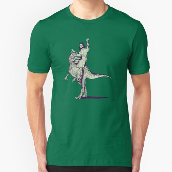 Jesus Riding Dinosaur Slim Fit T-Shirt