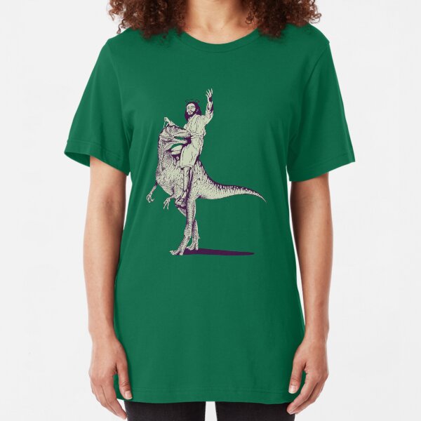 Jesus Riding Dinosaur Slim Fit T-Shirt