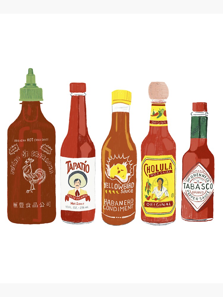 Spicy! Check out these hot sauces on black background by shoshannahscrib