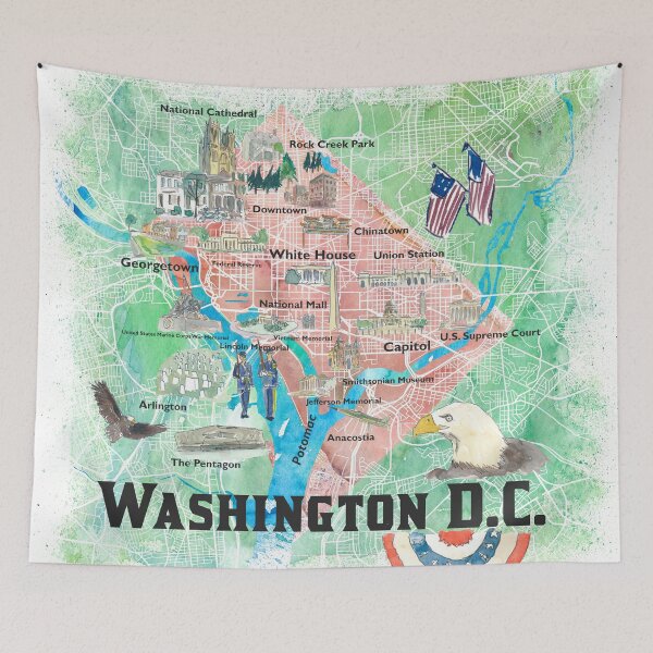 Item preview, Washington DC USA Illustrated Map with Main Roads Landmarks and Highlights designed and sold by artshop77.