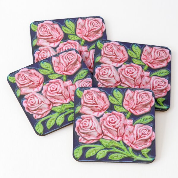 Item preview, Pink Roses Majolica Floral Tile designed and sold by WheresMyMojo.