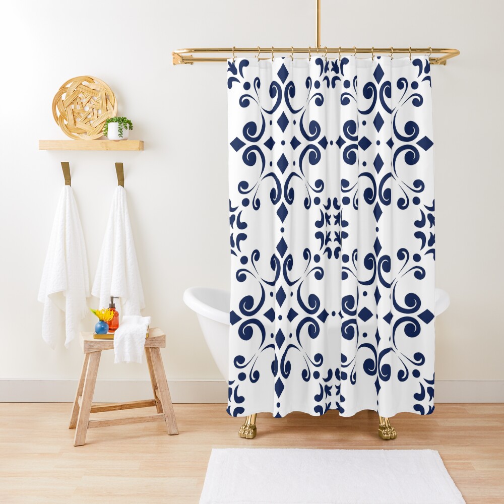 "Cobalt Blue Moroccan Tile Pattern" Shower Curtain by xayuk Redbubble