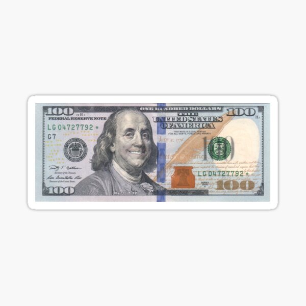 Sonriendo Ben Franklin en el billete de 100 dólares Pegatina
