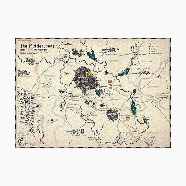 The Midderlands Hex Map (Parchment Version) Photographic Print