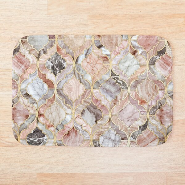Rose Marble Moroccan Tile Pattern Bath Mat