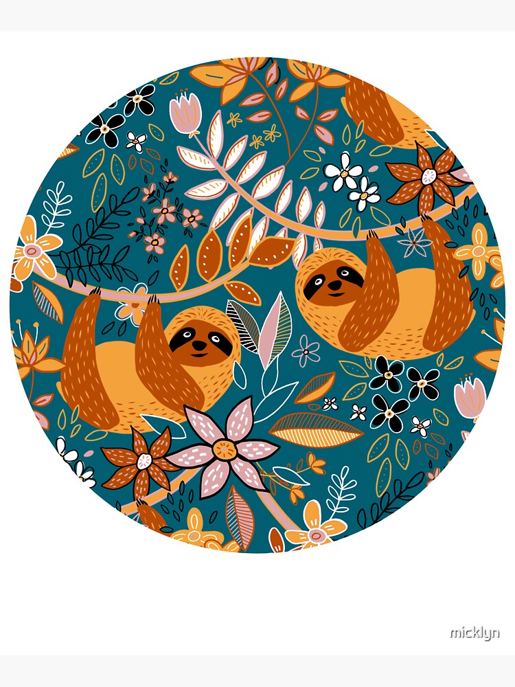 Happy Boho Sloth Floral by micklyn
